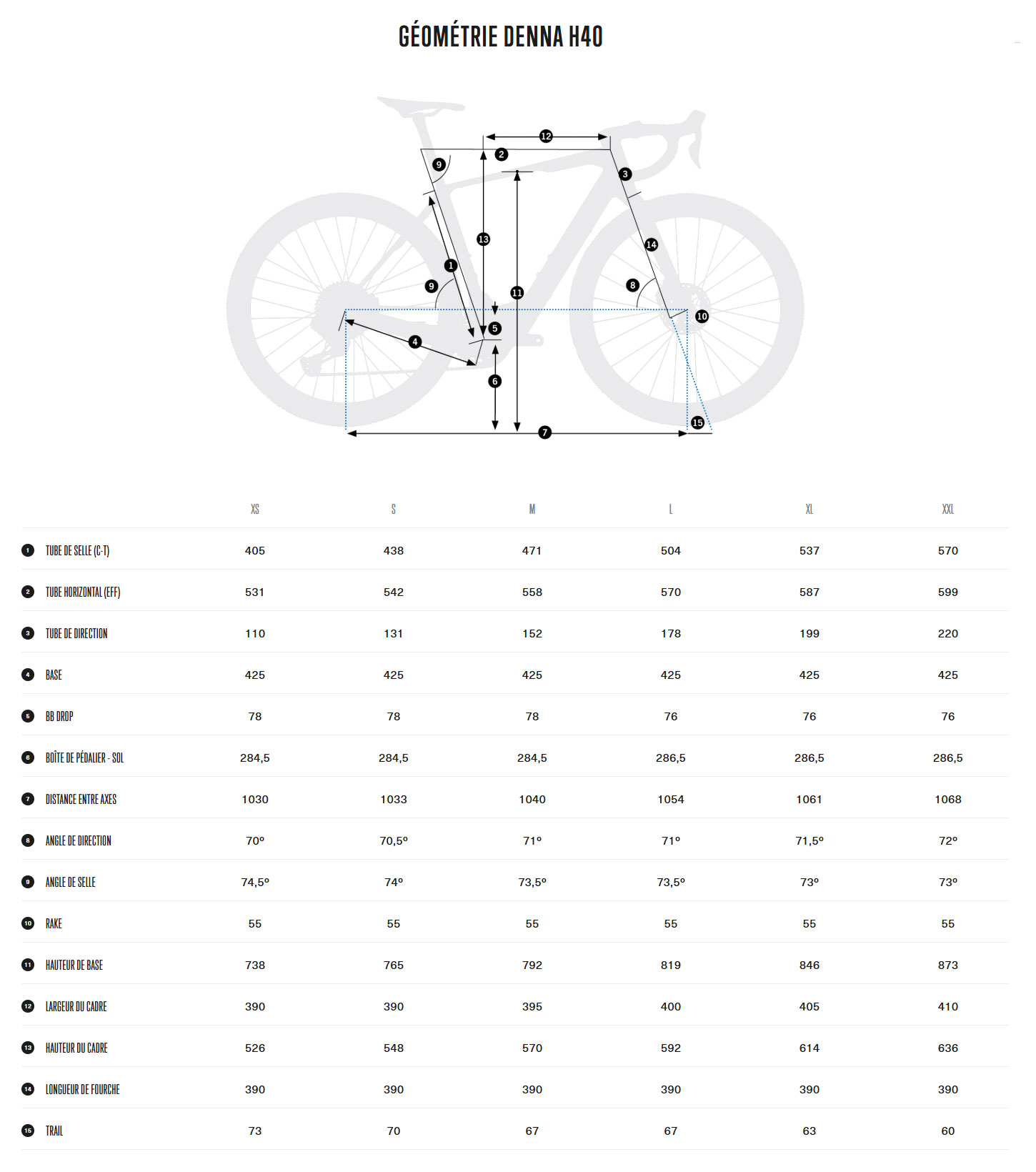 Guide de taille du vélo électrique Denna H40 année 2025